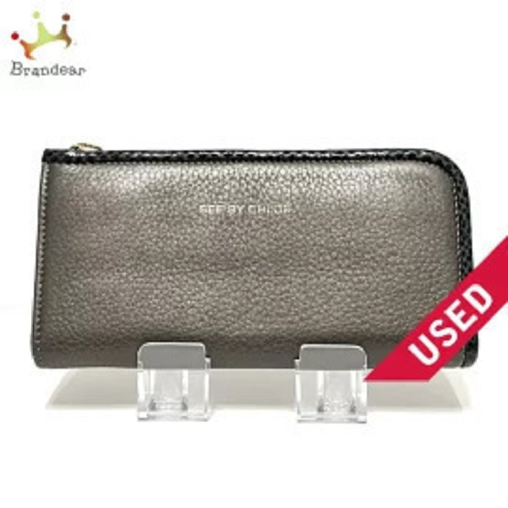 Chloe Long Wallet L shaped Zipper Black x Dark Gray Leather